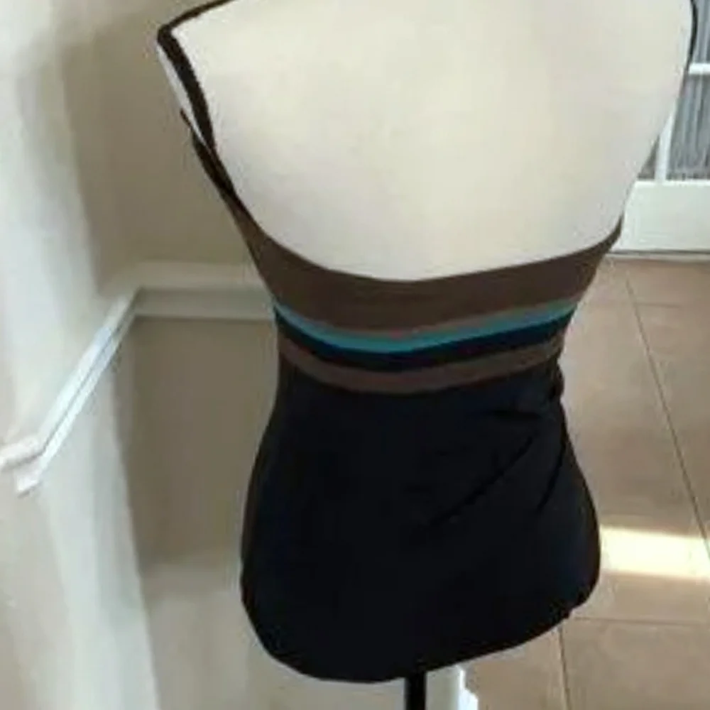 DKNY Brown Black Strapless One-Piece Swimsuit with Teal Accent - Picture 7 of 7